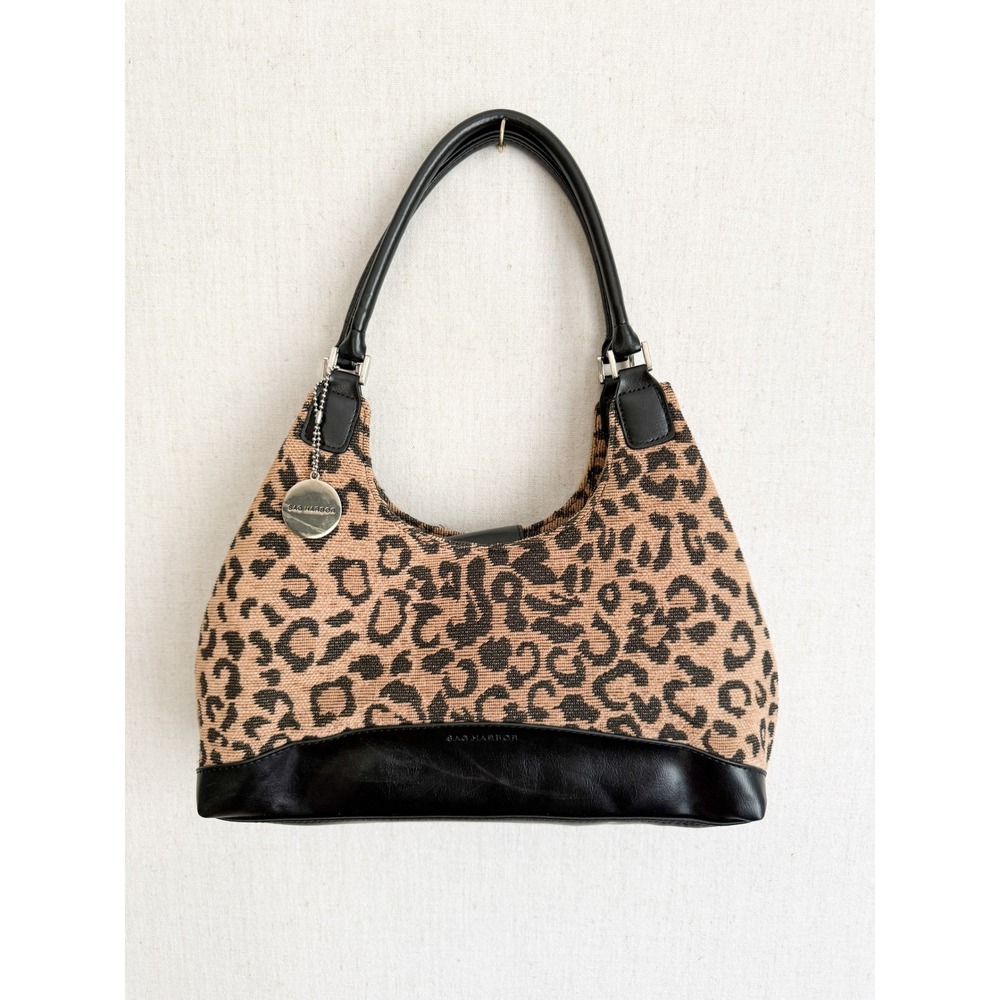 Sag Harbor Shoulder Bag Leopard Print Tapestry Y2K Mob Wife Tan Black Small